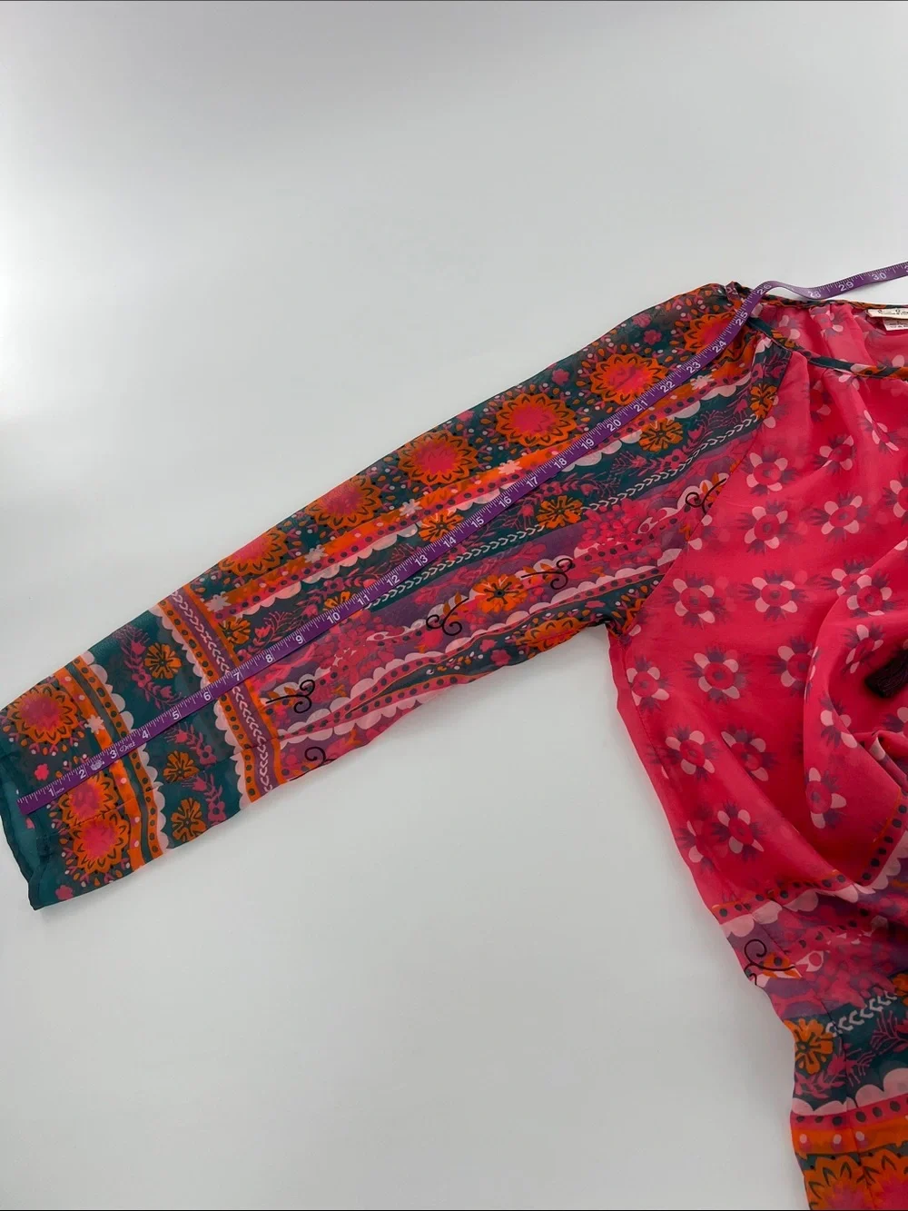 Natural Life Floral Peasant Blouse sheer lightweight breezy resort vacation L - Picture 7 of 8